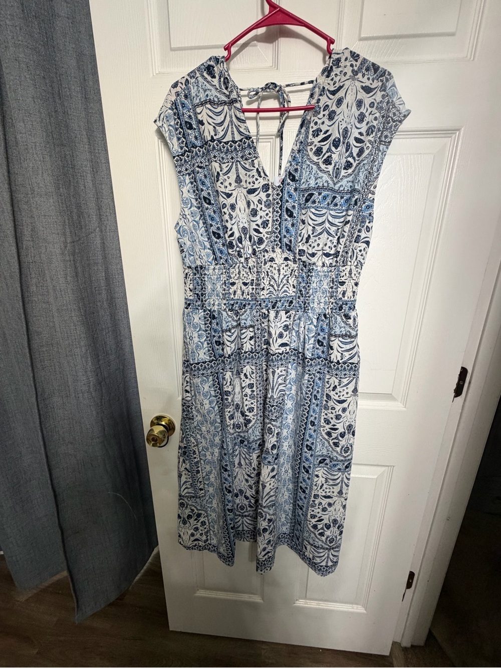 Old Navy Blue & White Printed Midi Dress